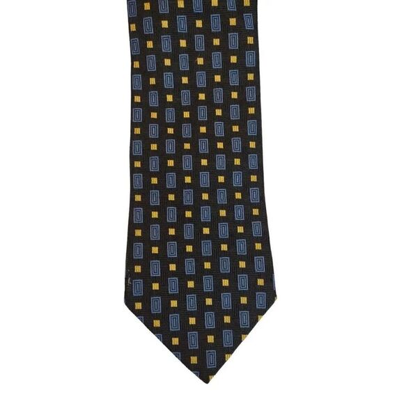 Baradello Como Italy 100% Silk Neck Tie Men's Blue Gold Squares Classic - Picture 1 of 10
